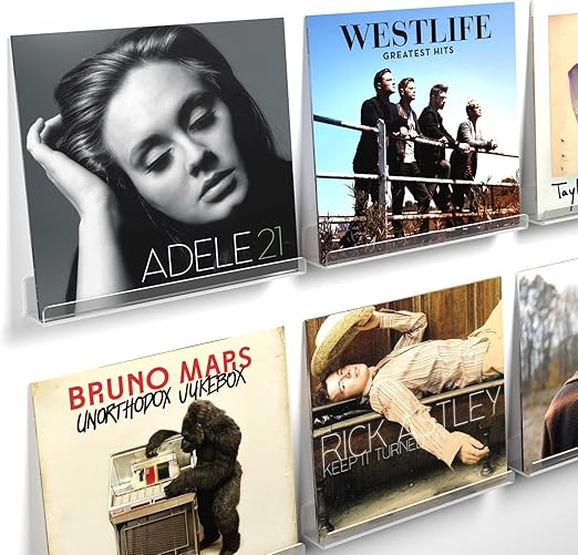Vinyl Record Shelf Wall Mount, 12 inch Clear Acrylic Album Record Holder Display, Floating Shelves for Wall, Magazine Shelf, Kids Bookshelf, Suitable for Bedroom, Living Room, etc.—6 Pack