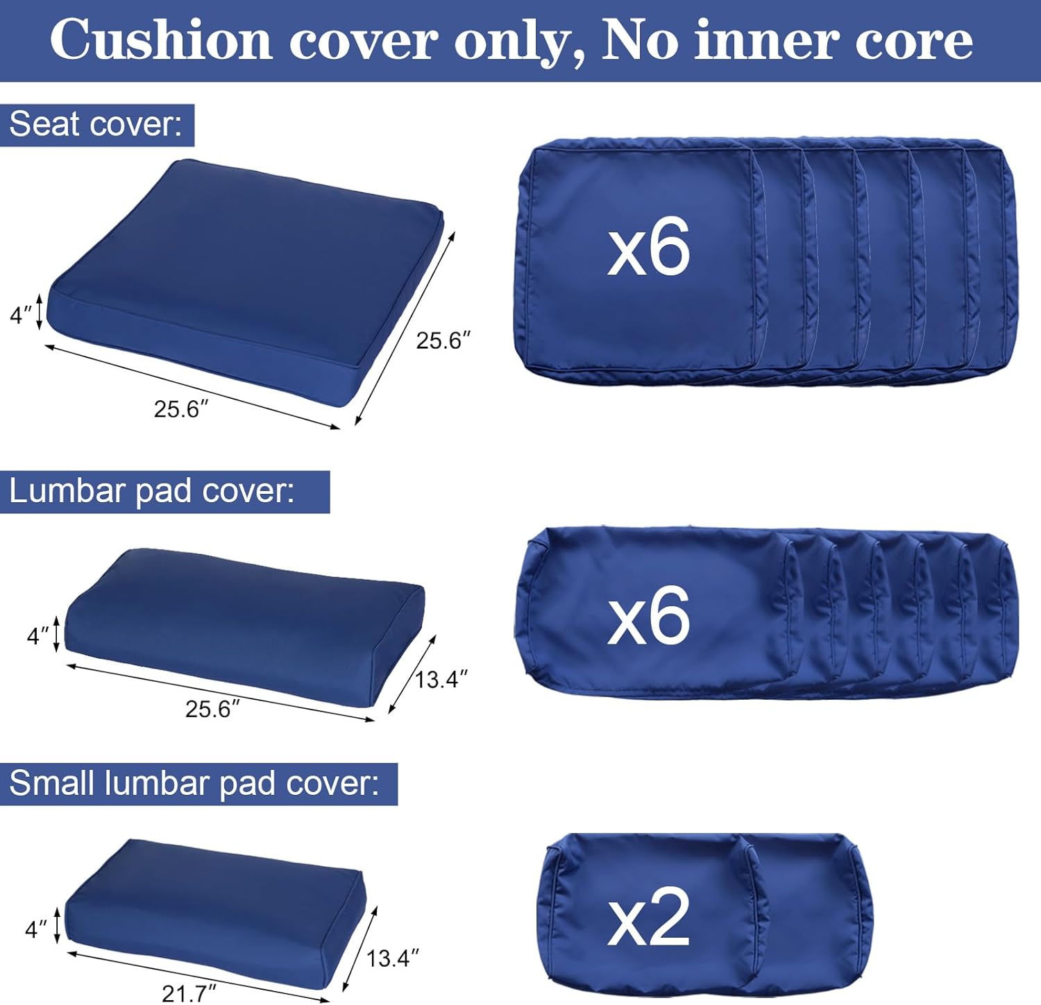 Kinfant Patio Sofa Cushion Covers Replacement - Waterproof Couch Seat Cover for Sofa Furniture (Dark Blue)