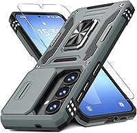 Vista 45 de DEERLAMN - Funda para Samsung Galaxy A15 5G con cubierta deslizante para la cámara + protector de pantalla (1 paquete), soporte giratorio con anillo