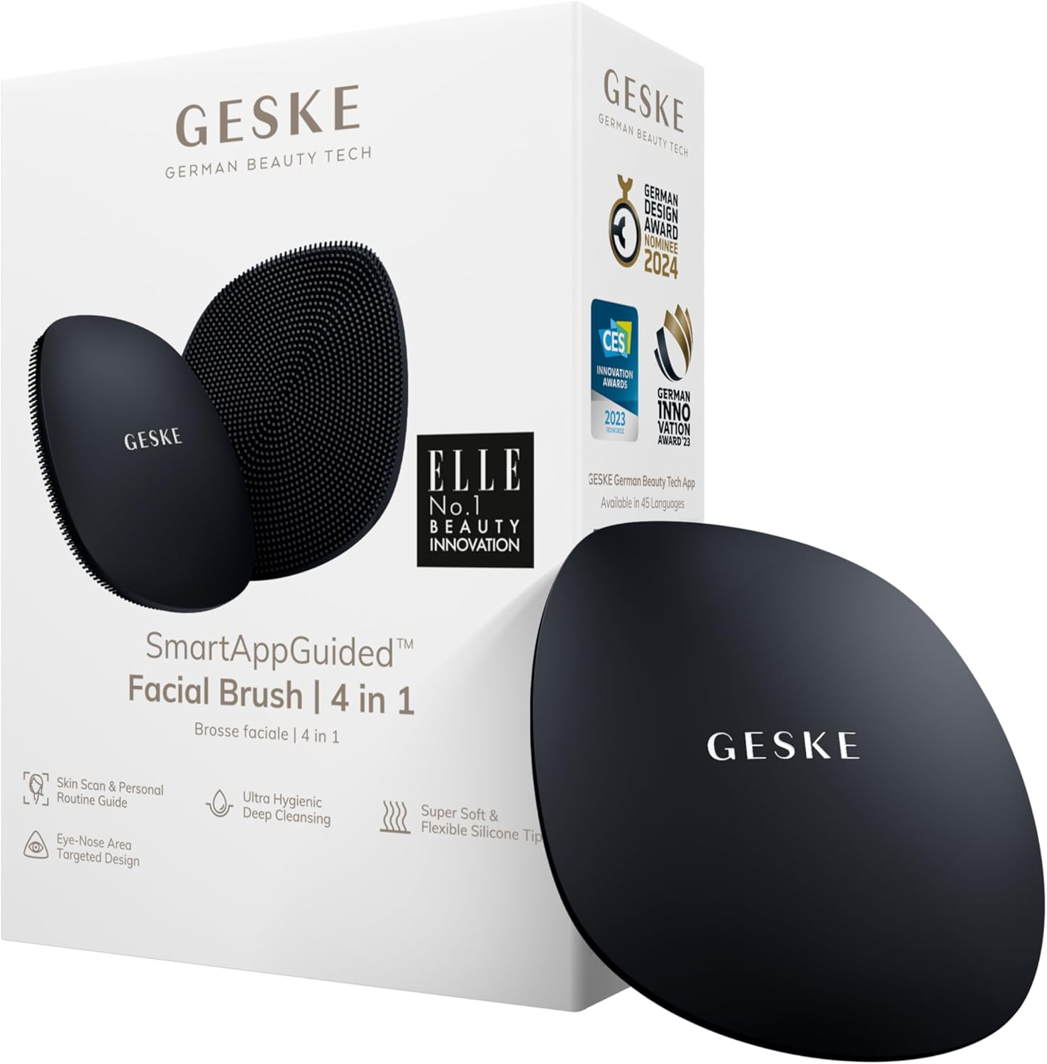 GESKE | SmartAppGuided™ Facial Brush 4 in 1 | Facial Cleansing Brush | Soft Silicone Brush | Professional Facial Cleansing | Facial Cleansing Device | Skin Cleansing