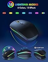 Vista 5 de Combo de teclado y mouse inalámbricos con retroiluminación RGB, recargable y letras iluminadas, tamaño completo, tecleo suave, modo de reposo