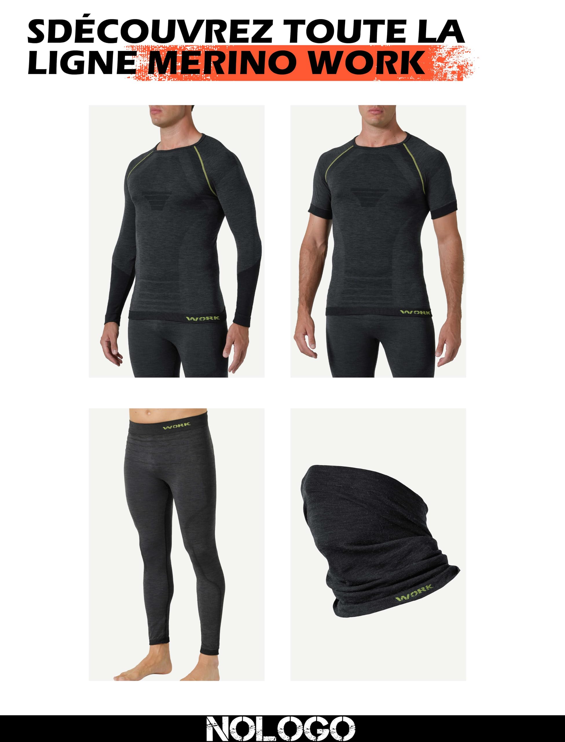 Collant Thermique Homme Merinos - sous Vetement Thermique Homme de Travail, Extensible, sans Coutures, Respirant et Thermorégulateur, Made in Italy