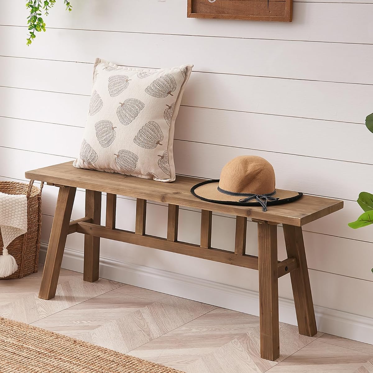 Wnutrees 43" Solid Wood Bench, Farmhouse Rustic Entryway Bench Seat | Narrow Bed Seat for Hallway, Kitchen, Dining Area, Bedroom, Natural Handcrafted Finish