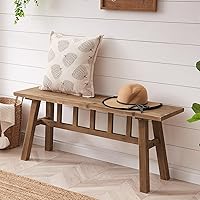 Wnutrees 43" Solid Wood Farmhouse Bench - Rustic Handcrafted Entryway Seat for Dining Room, Hallway, Bedroom, Natural Finish