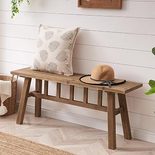 Wnutrees 43" Solid Wood Farmhouse Bench - Rustic Handcrafted Entryway Seat for Dining Room, Hallway, Bedroom, Natural Finish