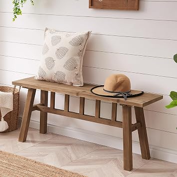Wnutrees 43" Solid Wood Bench, Farmhouse Rustic Entryway Bench Seat for Dining Room, Hallway, End of Bed, Handcrafted Finish, Natural