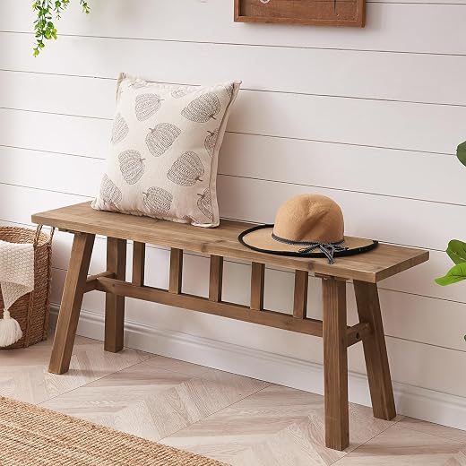 Wnutrees 43" Solid Wood Bench, Farmhouse Rustic Entryway Bench Seat for Dining Room, Hallway, End of Bed, Handcrafted Fini...