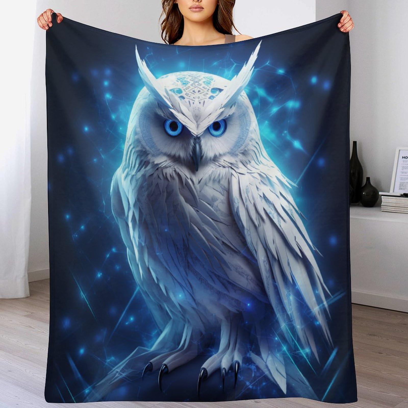 Couverture légère polaire flannel hibou 140x180cm couvre-lit et linge de lit canapé