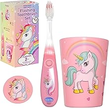 Lily's Home Kids Flashing Timer Toothbrush kids with Soft Bristles, Rising Cup & Cover - Fun 2-Min Light-Up Brushing for Children - Toddler Soft Toothbrush Kit (unicorn)