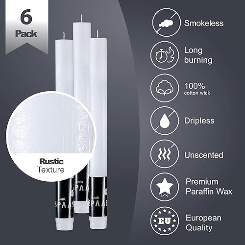 Miniatura 2 de SPAAS - Velas rústicas blancas de 10 pulgadas de alto, juego de 6 velas blancas sin goteo, velas decorativas sin perfume de larga duración para