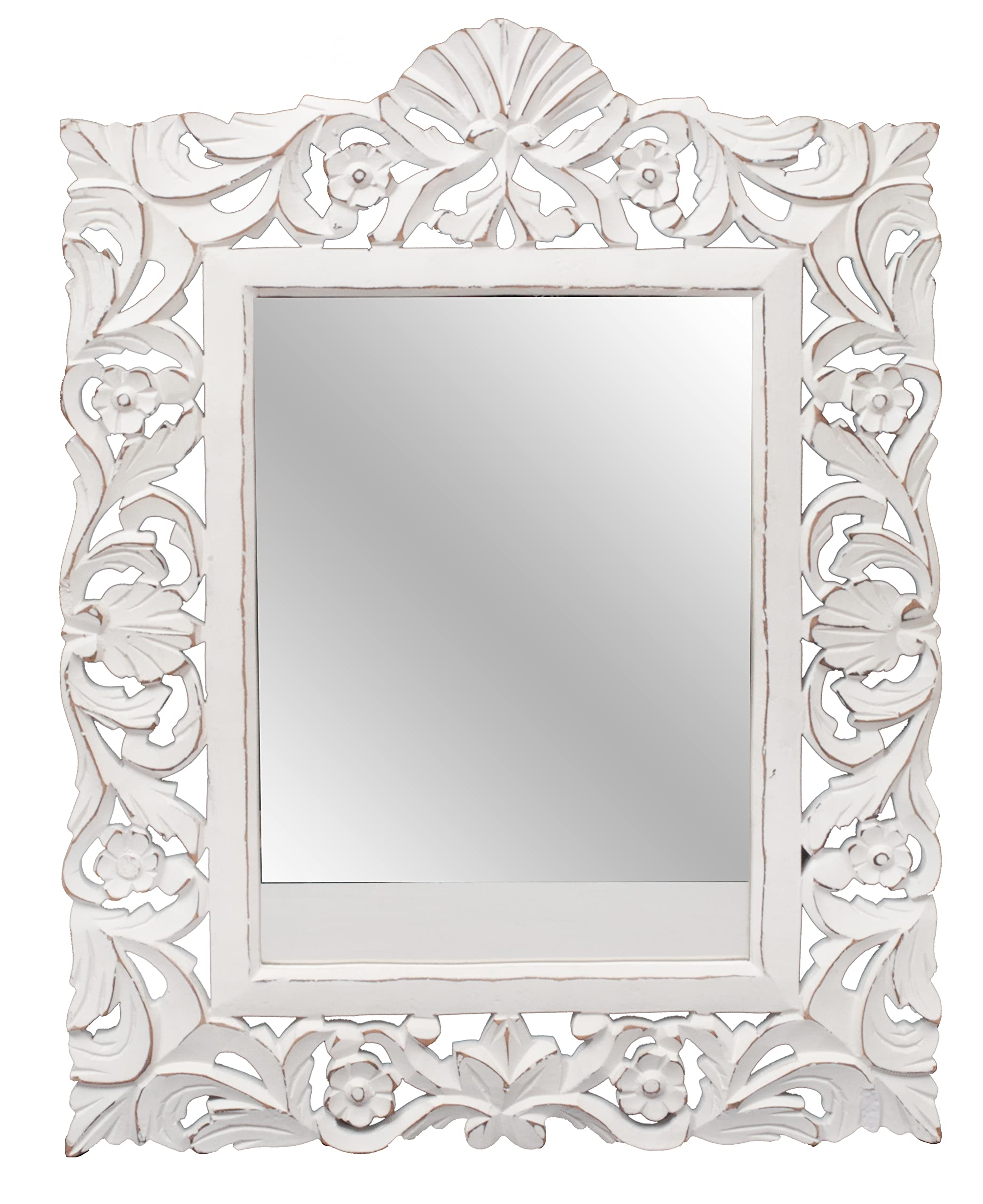 The Wooden Town 18x23 Inch White Rectangle Wall Mirror, Decorative Wall Mirror with Wood Framed, Farmhouse Mirror for Wall Décor, Bathroom Mirror, Hanging Mirror for Living Room - White