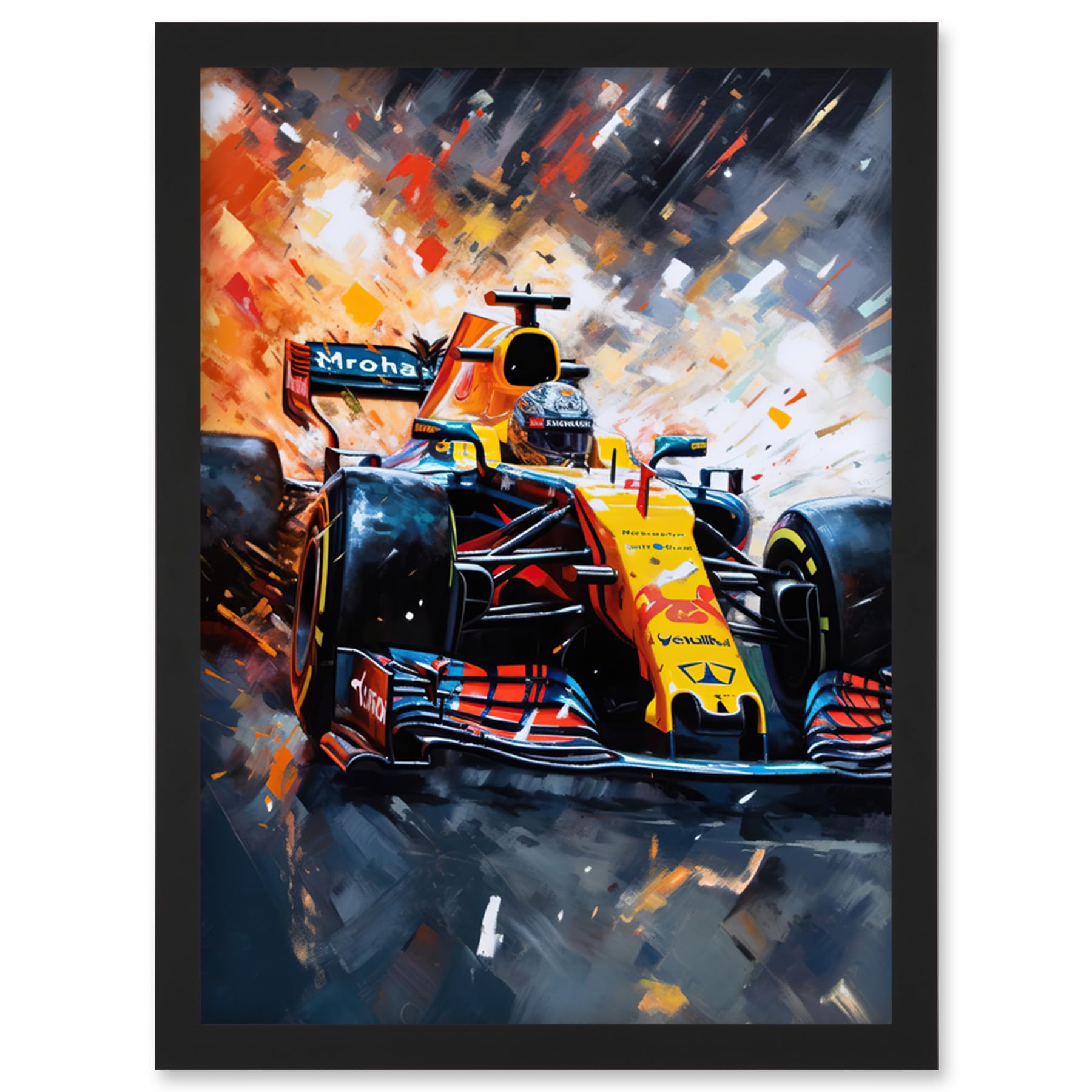 Artery8 Grand Prix Race Car in Action on Track Circuit Artwork Framed Wall Art Print A4