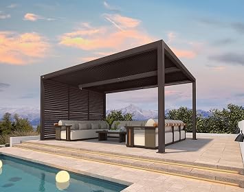 PURPLE LEAF Louvered Pergola with Louver Wall 12 16 Metal 1 Short Side