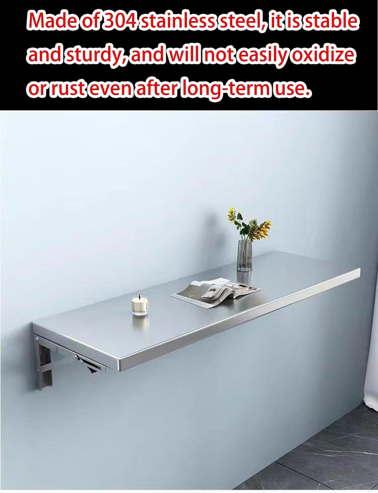 Estante de pared plegable de acero inoxidable 304 resistente, grado comercial, fácil de limpiar, ahorra espacio, 90 x 40 cm para camiones de alimentos y cocinas, solución duradera y fiable
