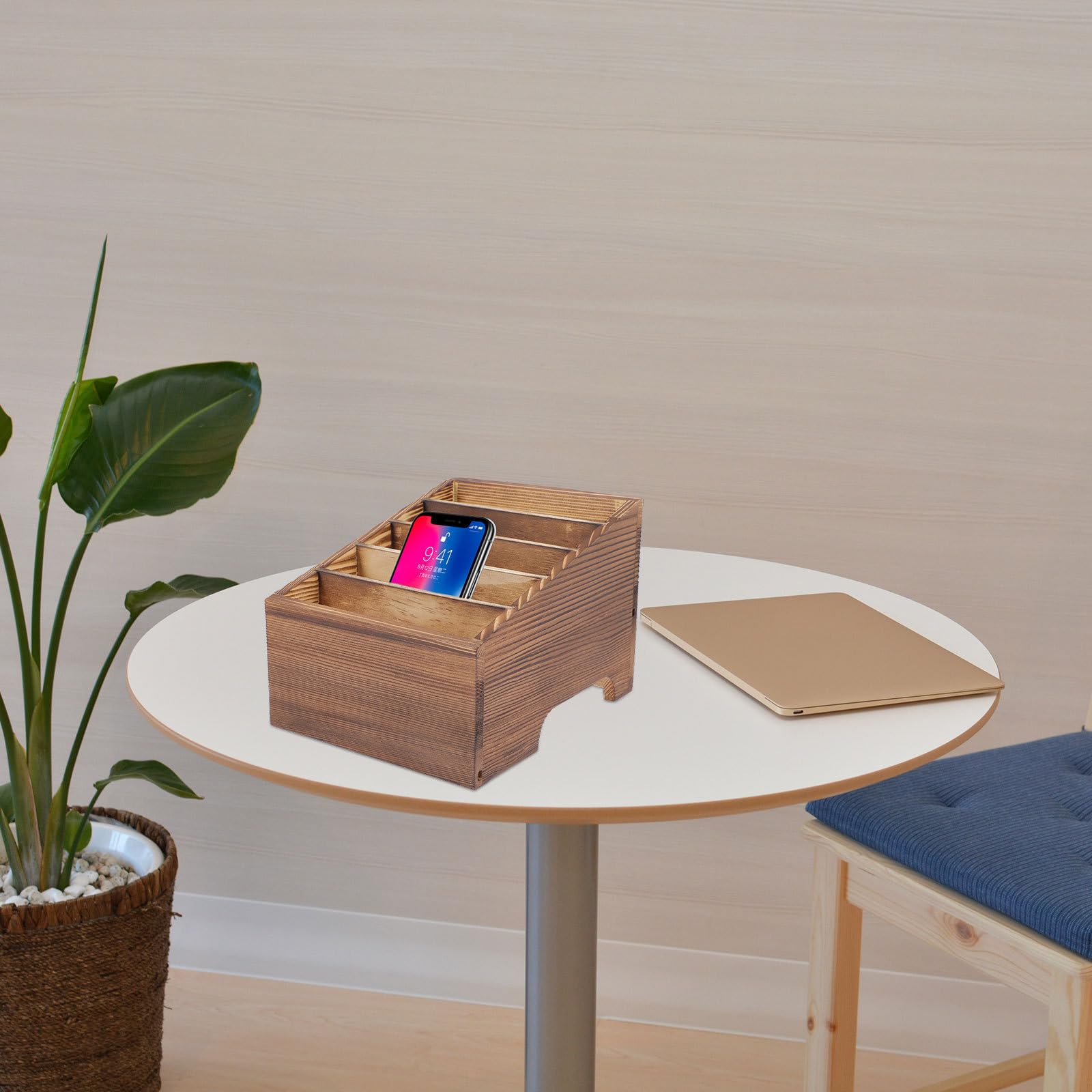 Gatuida Caja Organizadora de Madera Diseño Retro y Compartimentos Múltiples para Teléfonos y Material de Oficina, Adecuado para Escritorio y Sala de Reuniones