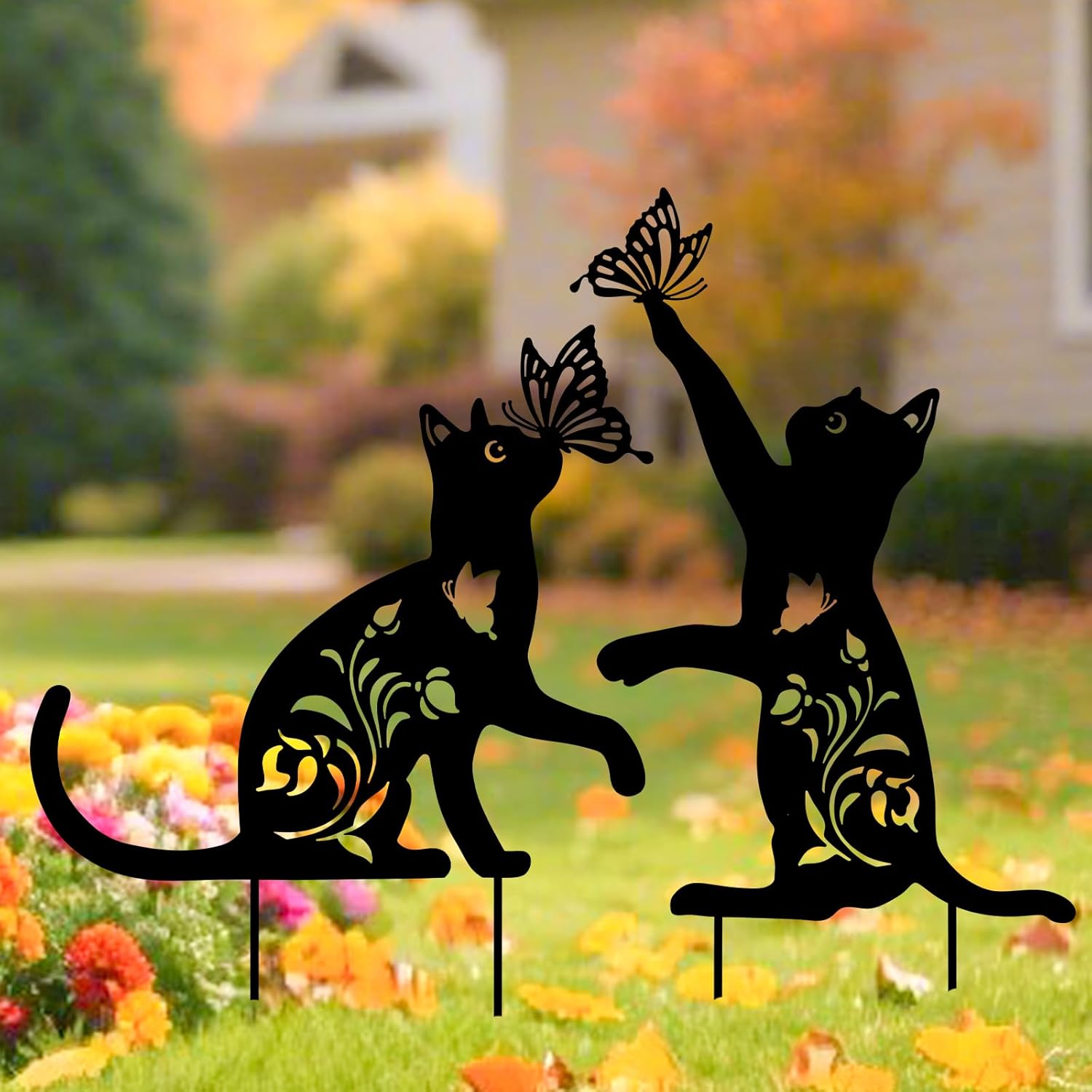 WONDER GARDEN Metal Cat Decor for Outside - 2 Pack Garden Stakes Decorative, Black Cat Silhouette Statues Lawn Ornaments Yard Art Patio Decor Women Men Mom Gifts - Image 5