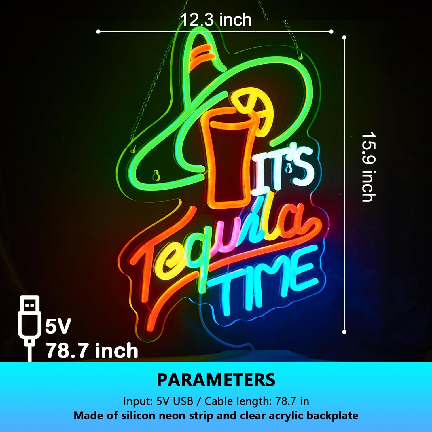 It's Tequila Time Neon Sign Tequila Time Neon Sign for Wall Decor Mexican Tequila USB Dimmable LED Neon Lights for Beer Bar Kitchen Restaurant Home Pub Party Man Cave Club Shops Hotel Store Business Gift - Image 5