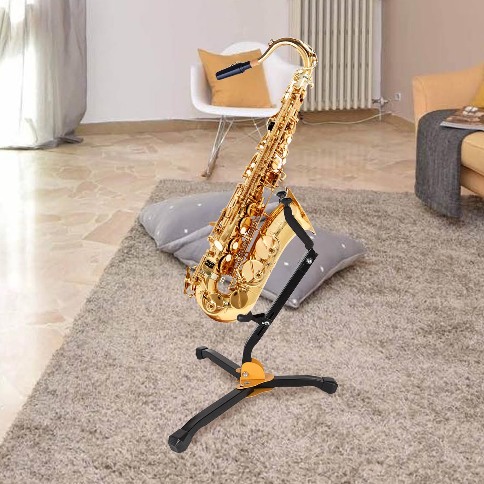 Kisangel Faltbarer und Tragbarer Tenorsaxophonständer aus Eisen und Abs mit Schwamm Professioneller Saxophonhalter für Zuhause und Musikunterricht Stabil und Platzsparend