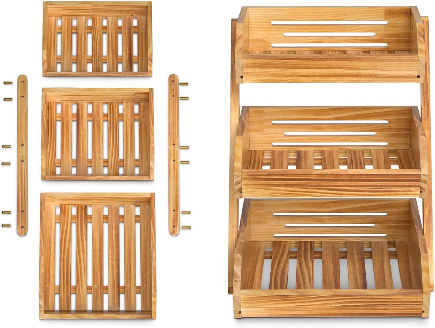 Obstkorb aus Holz 3 Etagen, Gemüsekorb Obst Etagere, Aufbewahrung Halter für Obst, Kuchen, Süßigkeiten