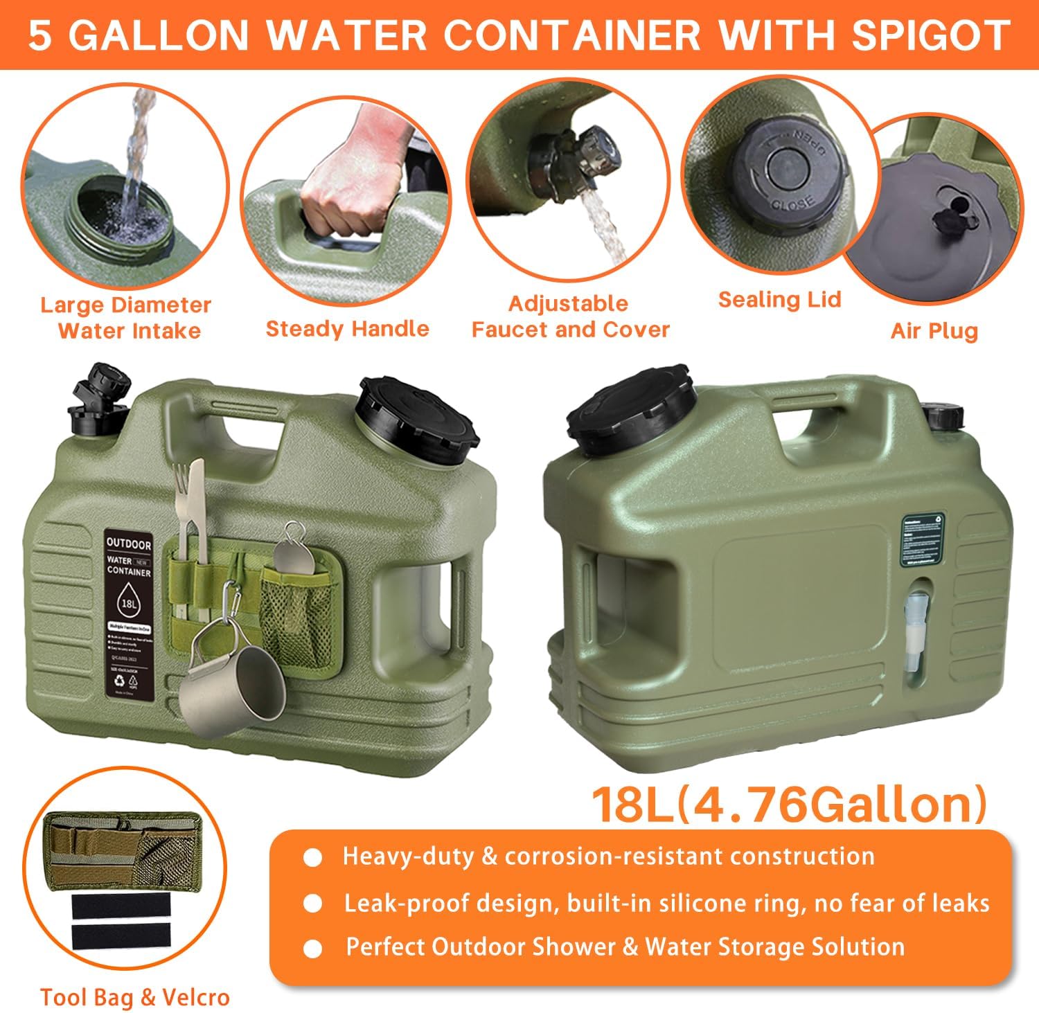Portable Camping Shower with 5-Gallon Water Jug, Rechargeable IPX7 Waterproof Electric Pump, 7-Mode Shower Head & HDPE Container for Outdoor, Hiking, Beach, Pet Bathing & Washing Dishes
