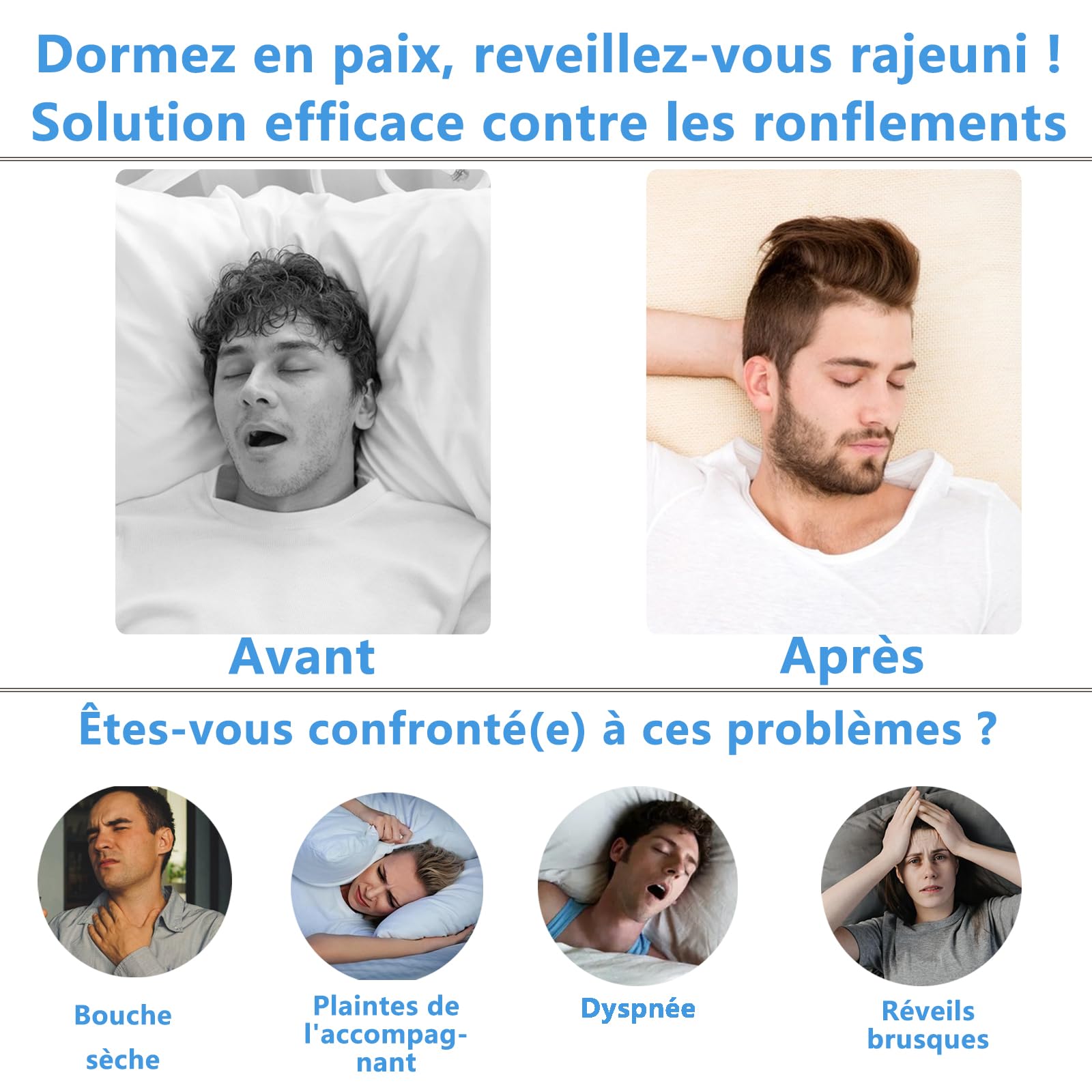 Orthèse DOHUG en Silicone : Stop Ronflements et Grincements - Dispositif Réglable, Puissant et Sécurisé pour la Santé Bucco-dentaire (Blanc, Moyen)