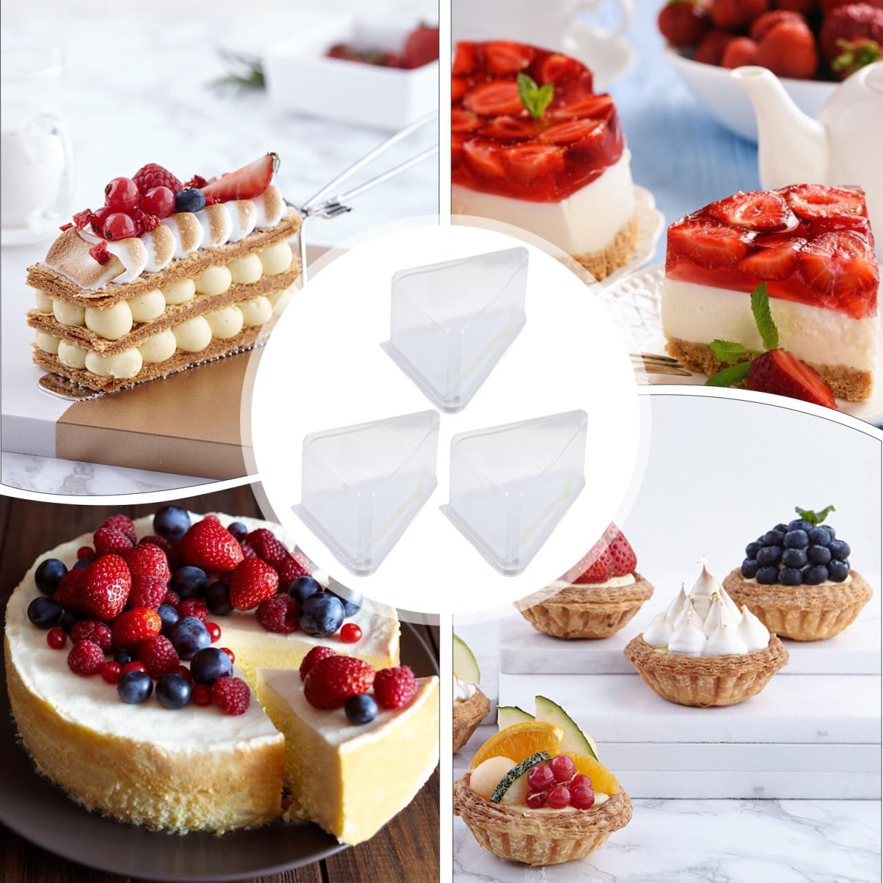 Cabilock 10Sets Triangle Cake Packing Boxes with Forks Dessert Containers for Cakes Mousse Candies for Friends Family