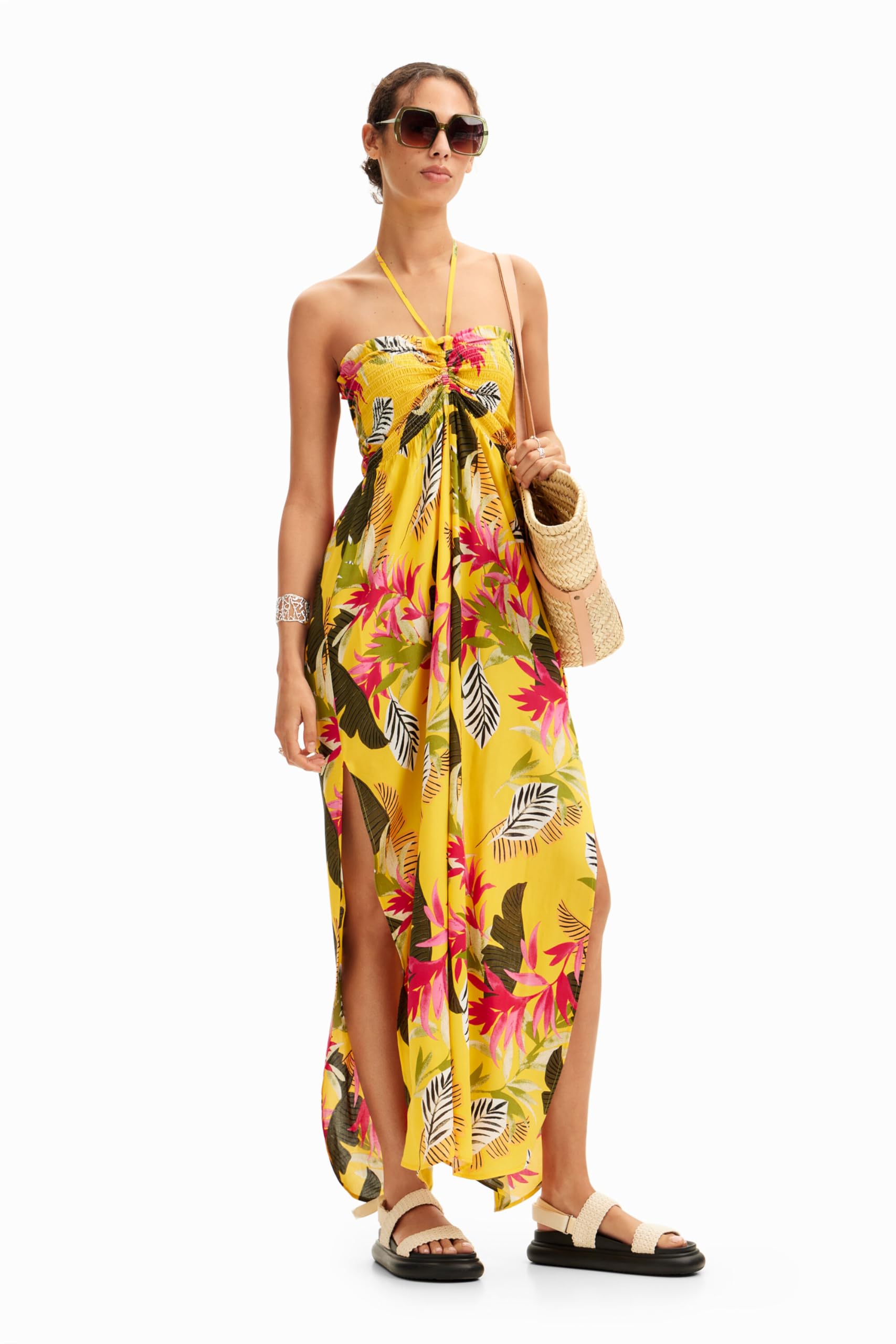 Desigual Women's Swim_Jumpsuit Tropical One Piece Swimsuit, Yellow, S