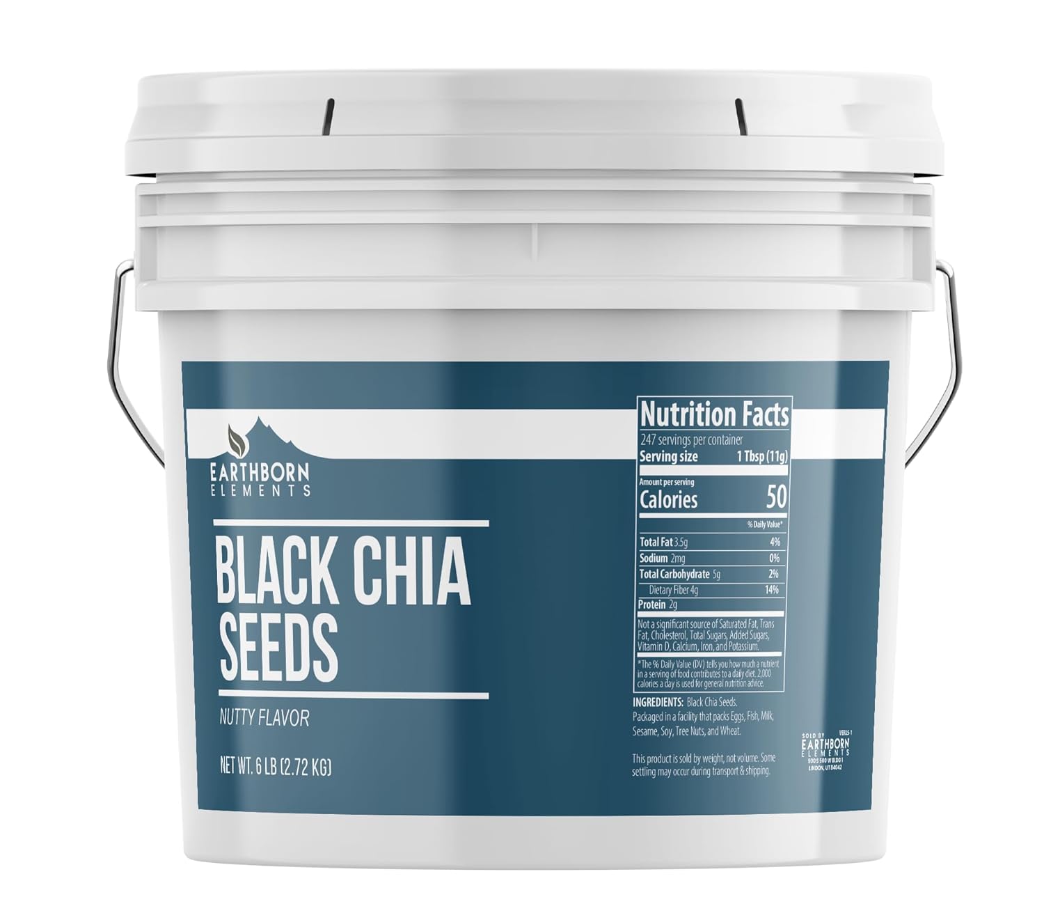 Earthborn Elements Chia Seeds 1 Gallon Bucket - Pure Nutty Flavor Bulk Superfood for Baking, Oatmeal & Smoothies