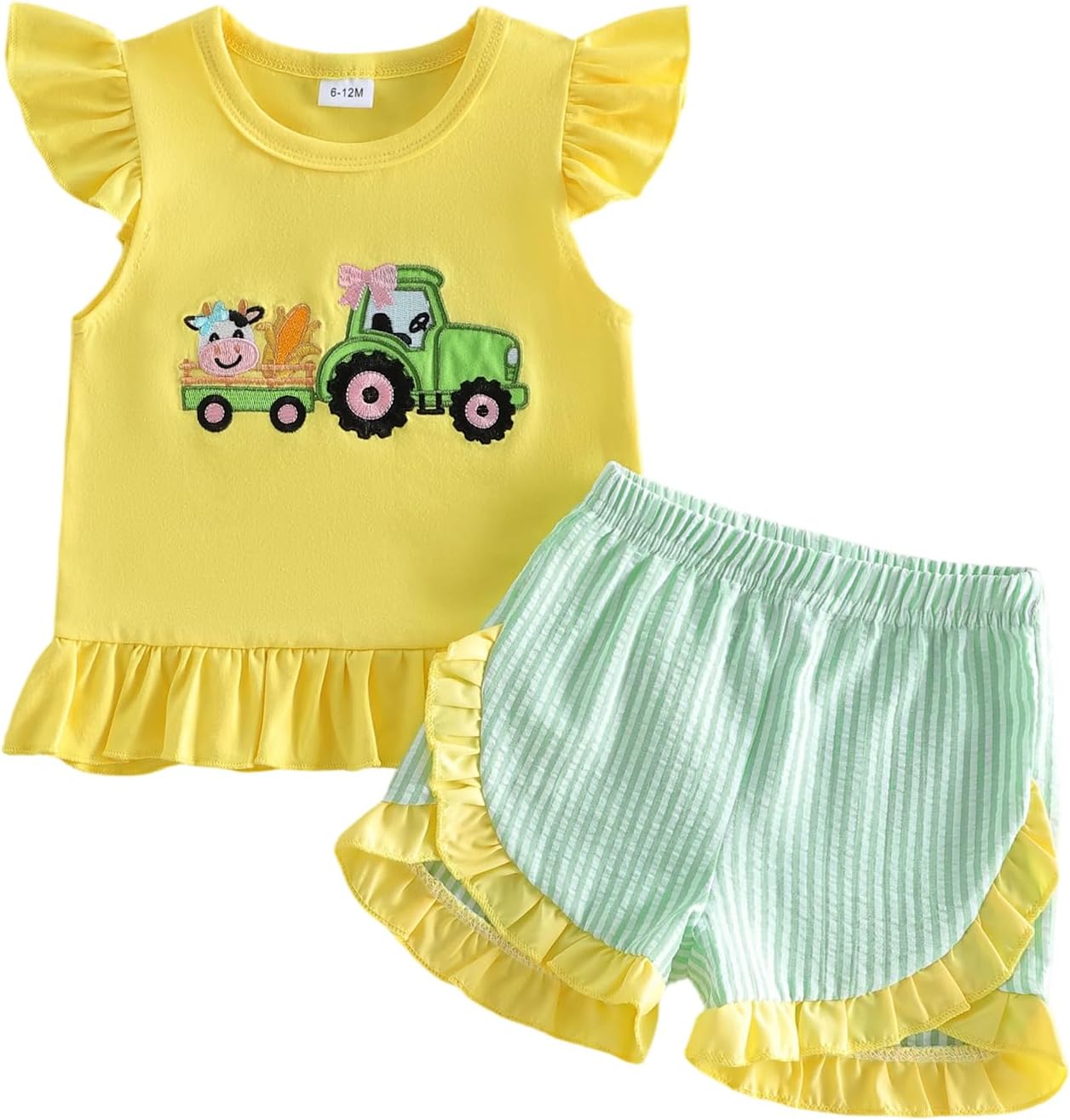 Amnnchya Toddler Girls Outfits Western Baby Clothes Cow Bow Strawberry Shorts Sleeve Ruffle Shirt Shorts Summer Outfit Set