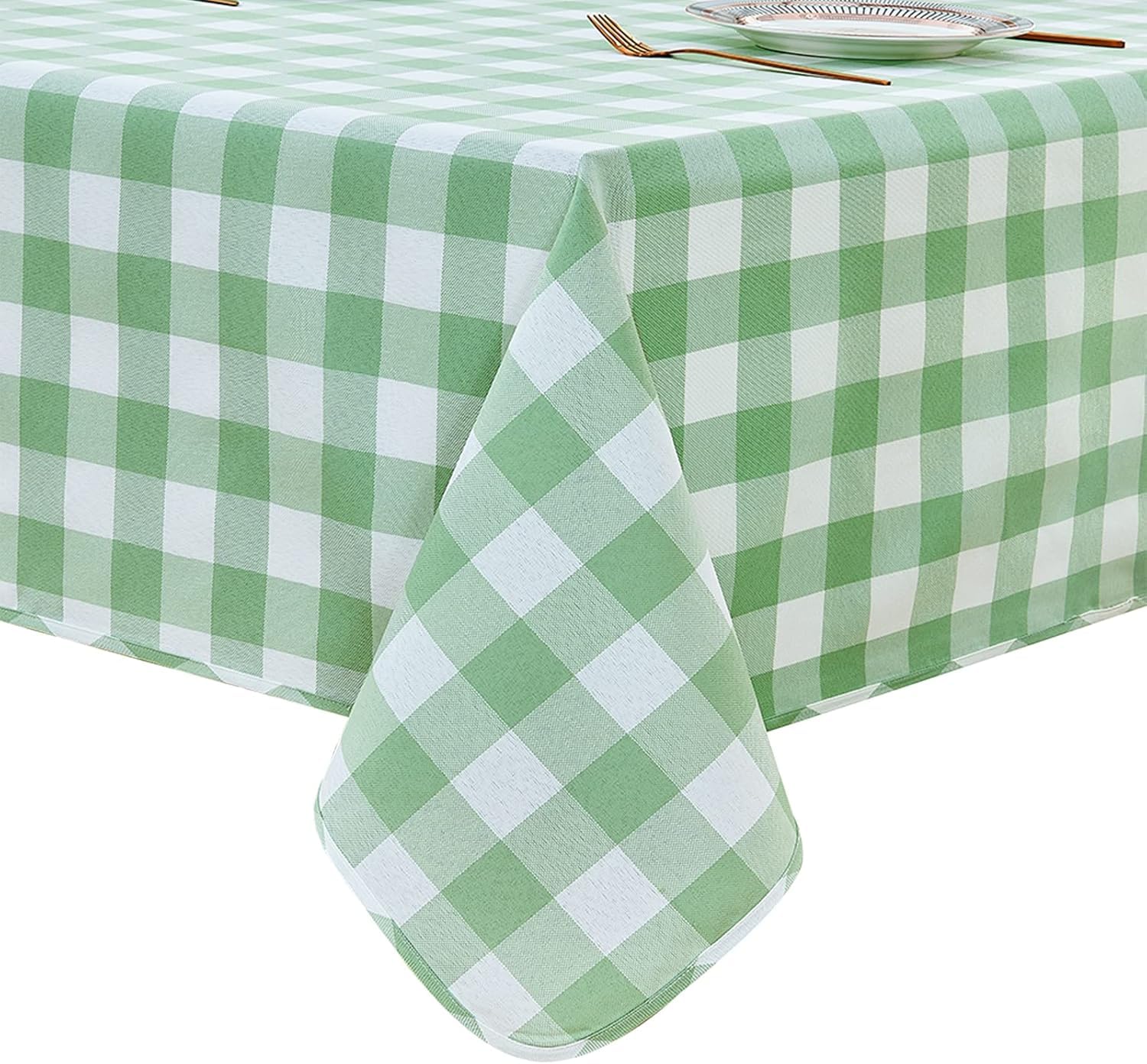SEASHORE TREE Gingham Table Cloth 145 x 300cm Wipe Clean Rectangle Checkered Tablecloth for Kitchen Dining Outdoor Picnic Birthday Party Festive Decorations, Light Green