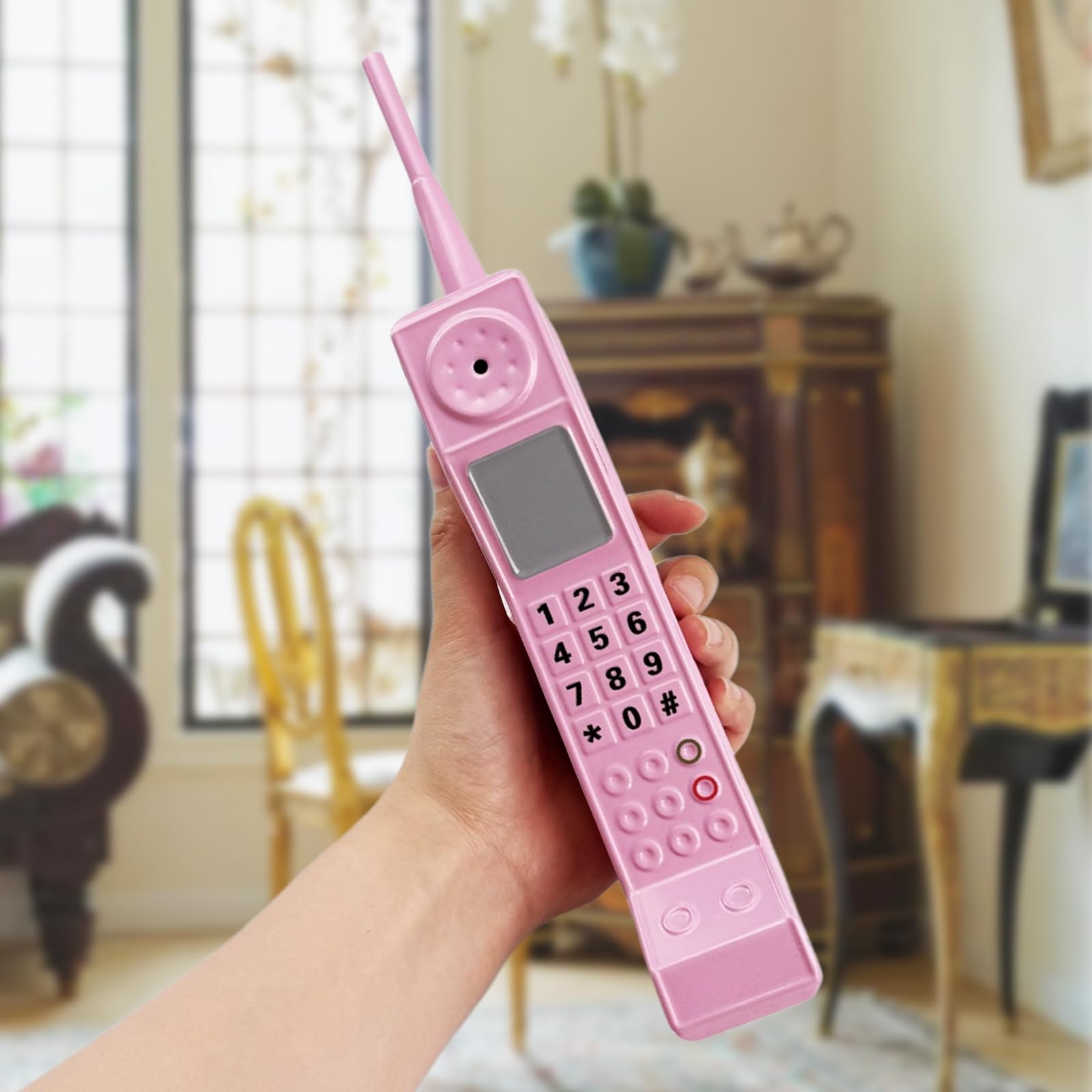 Retro-akcesorium do telefonu komórkowego, lata 80, 90, akcesorium do symulacji telefonu, stylizowane ozdoby, ceglana tekstura telefonu komórkowego do domu / salonu / dekoracji / biura / imprezy