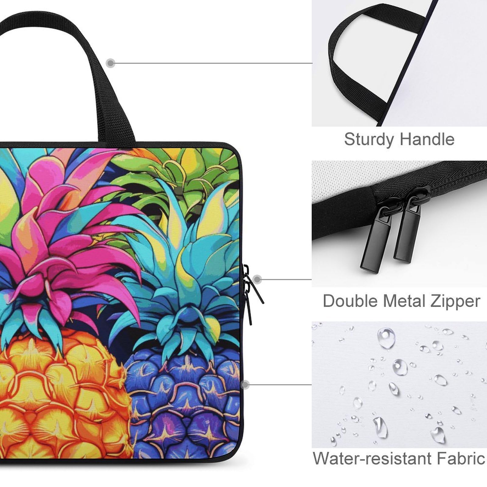 Colorful Pineapple - Custodia per computer portatile da 13", ultra sottile, leggera e impermeabile, in neoprene resistente, con cinghia da polso
