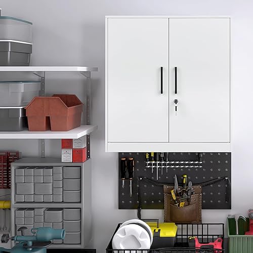 Miniatura 2 de LUCYPAL Armarios de almacenamiento de metal con 2 puertas y asa, gabinete de almacenamiento con bloqueo de acero con estantes ajustables, gabinete