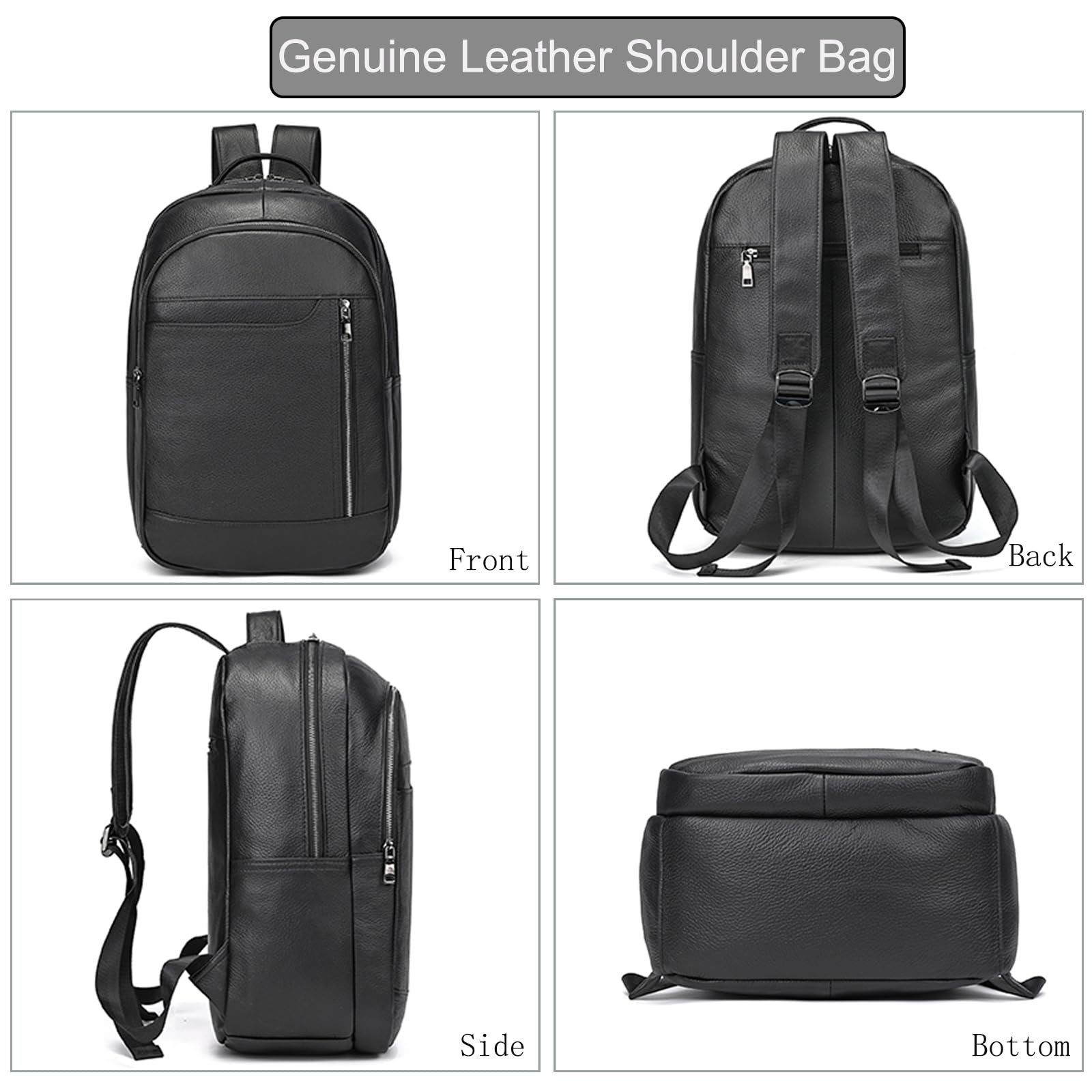 LUUFAN Zaino da uomo in vera pelle, casual, vintage, 14 pollici, zaino da viaggio e da esterno con custodia trolley, 8016-nero, Taglia unica per tutti, Rétro