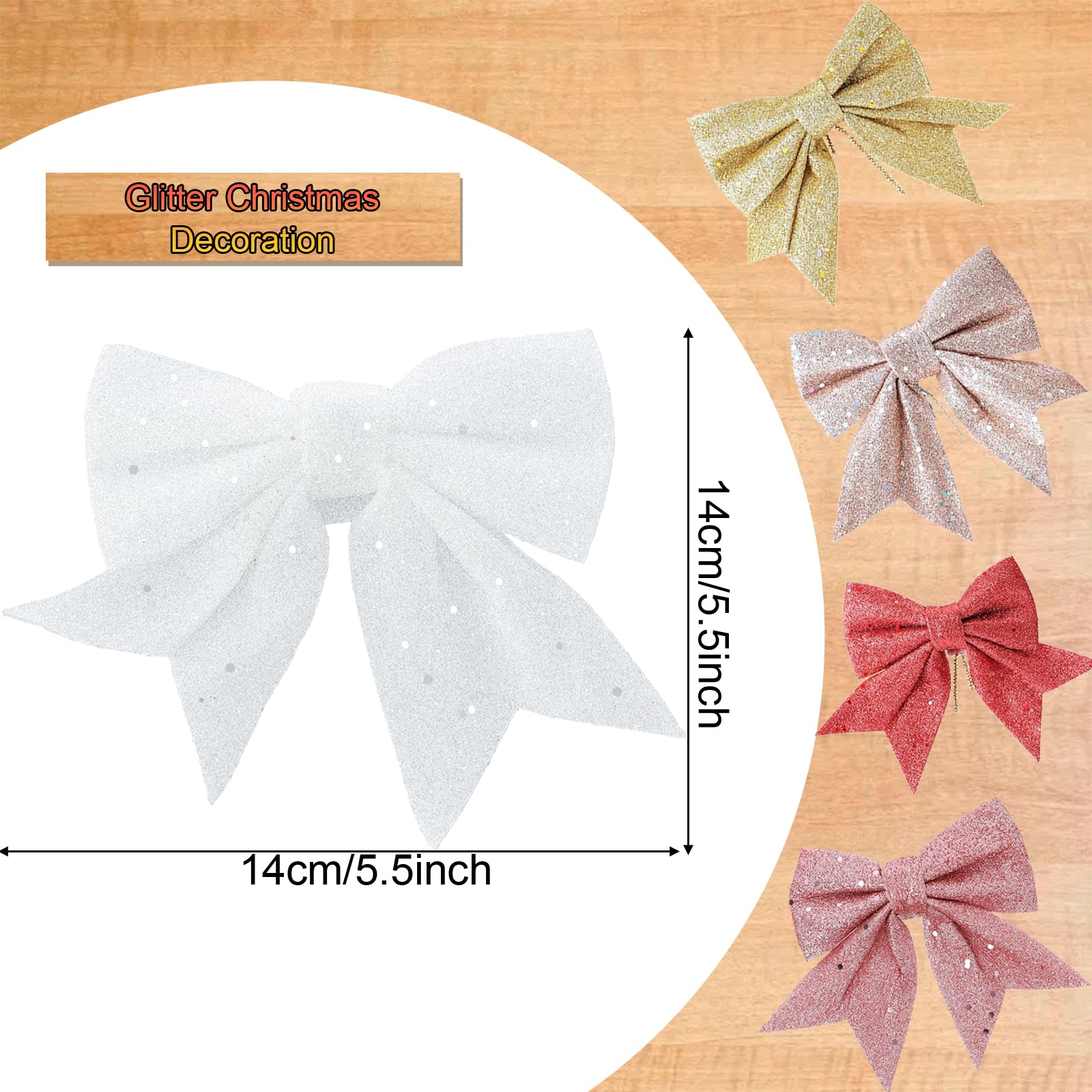 YUNSTK 12pcs Glitter Christmas Bows, White Bows for Christmas Tree 5.5in Wreaths Bows Xmas Bow Decorations - Image 2