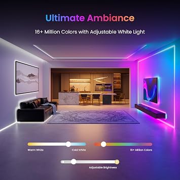 SwitchBot 16.4ft RGB LED Strip Lights for Bedroom, 12V Smart Light Strip with Matter, Works with Apple Home, Alexa, Google Home, Music Sync, Color Changing for Room, Cabinet, Party, Decor