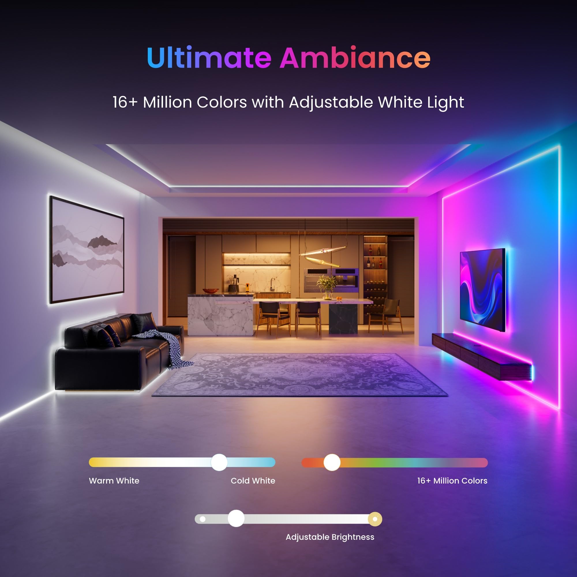 SwitchBot 16.4ft RGB LED Strip Lights for Bedroom, 12V Smart Light Strip with Matter, Works with Apple Home, Alexa, Google Home, Music Sync, Color Changing for Room, Cabinet, Party, Decor