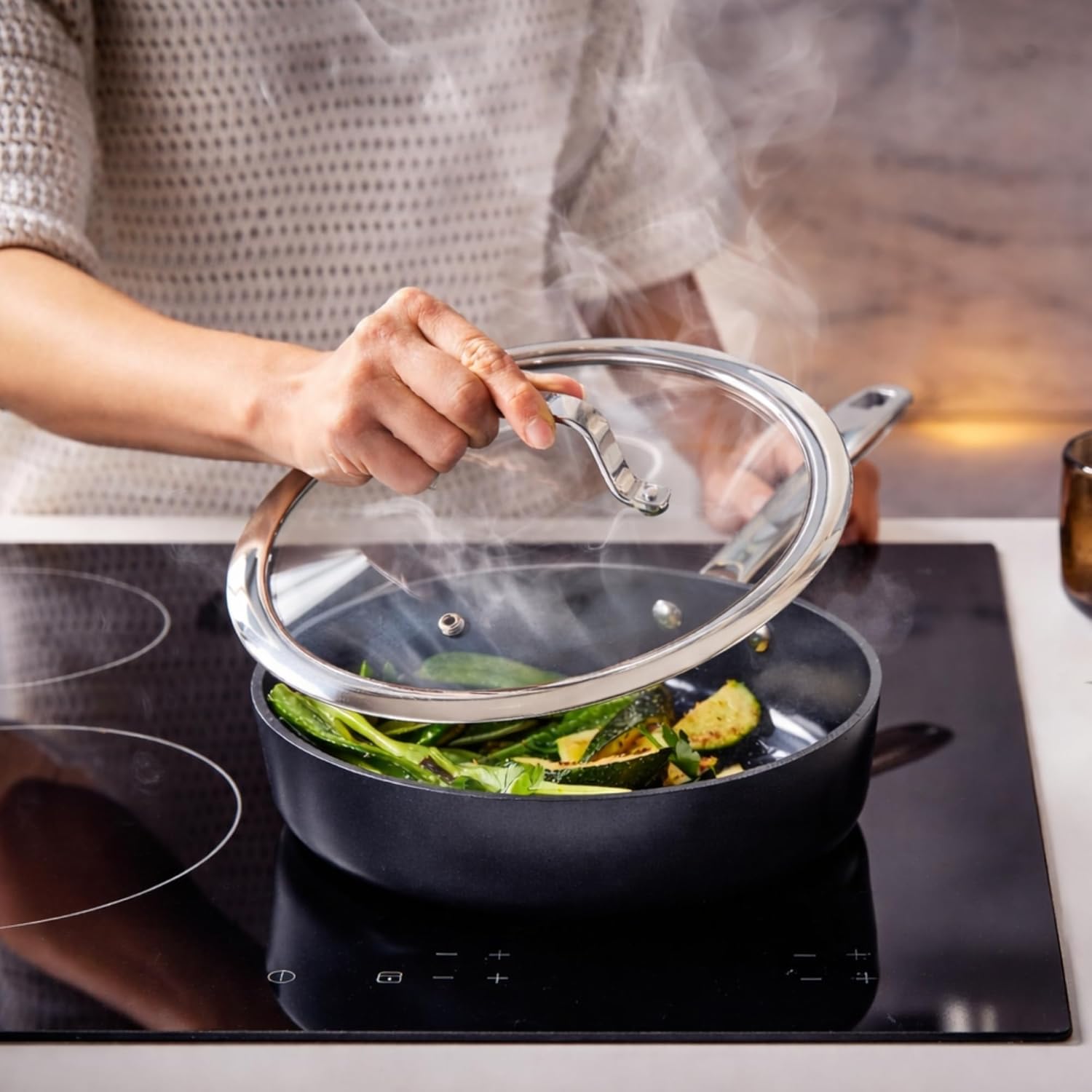 Alva Maestro 2-Piece Ceramic Nonstick Cookware Set – 4QT Sauté Pan + 4.5QT Stock Pot + Lids – No PTFE, PFOA, PFAS, Induction & Oven Safe to 400°F, Healthy, Easy-Clean Essentials for Daily Cooking