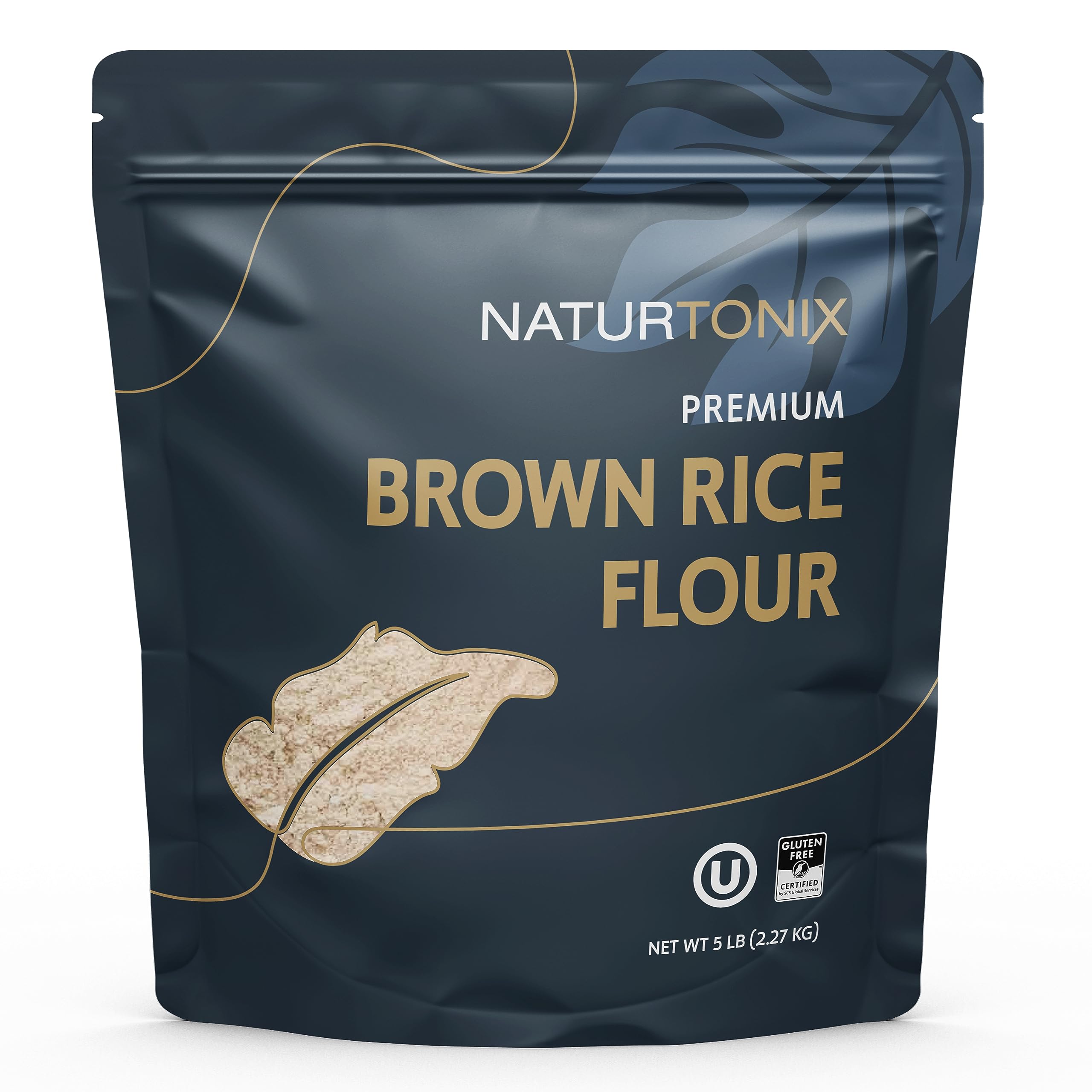 Naturtonix Brown Rice Flour, 5LB Whole Grain, Gluten-Free, High Fiber All-Purpose Baking Flour - Non-GMO and Kosher [Packaging May Vary]