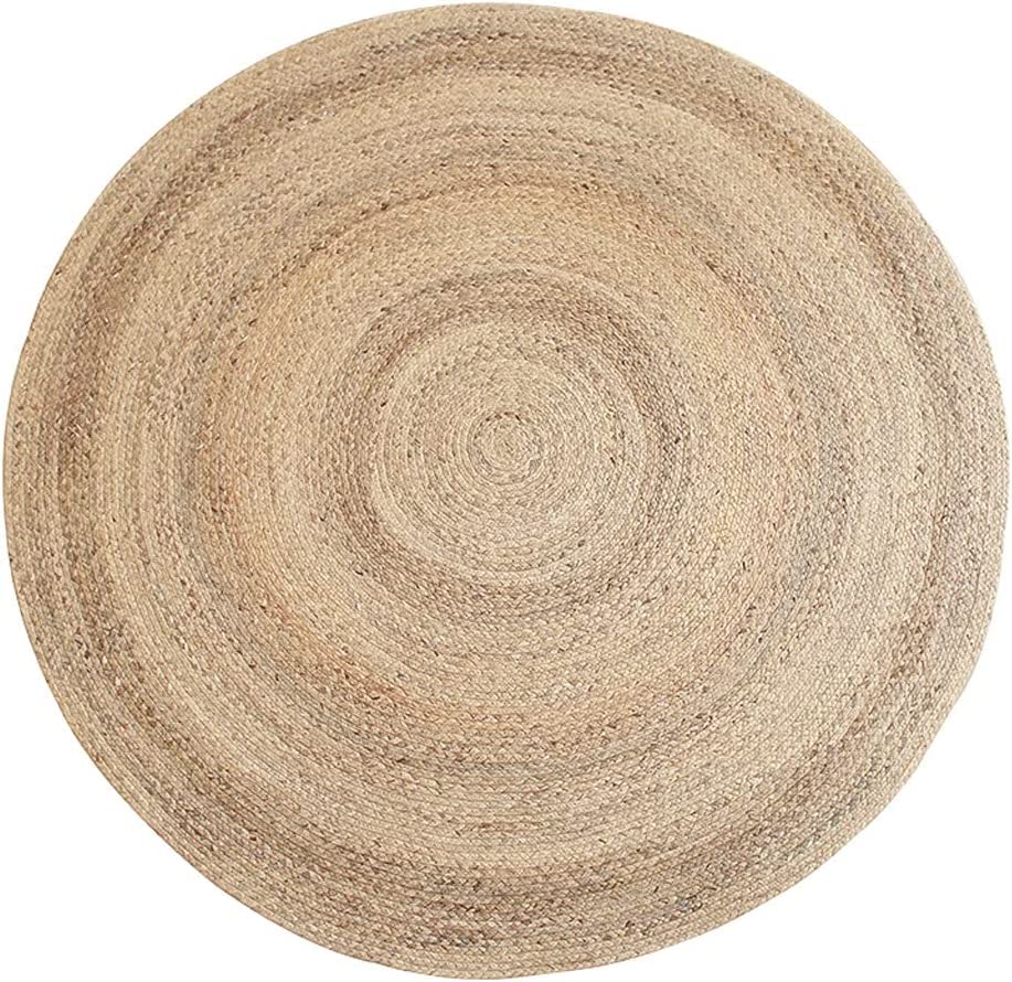 Tapis en paille ronde tressé main en roseau d'eau beige pour salon chic