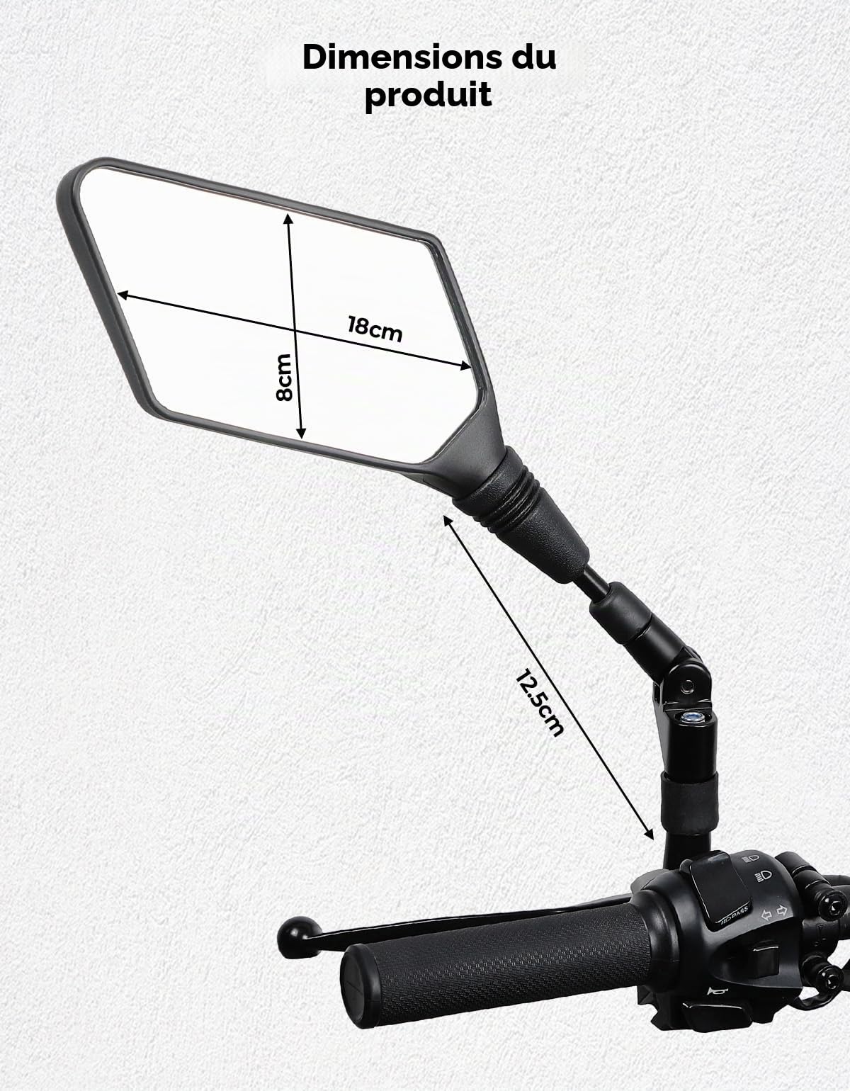 KEMIMOTO E57 Rétroviseurs Moto Homologués, Fixation Universelle M10 pour Scooters et Cyclomoteurs (2 pièces)