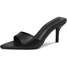 Celbreez Black Kitten Heels Mules Summer Sandals for Women Black Heels Pointed Open Peep Toe High Heels Backless Stiletto Slingback Slip On Sandals Women Dress Daily Party Shoes