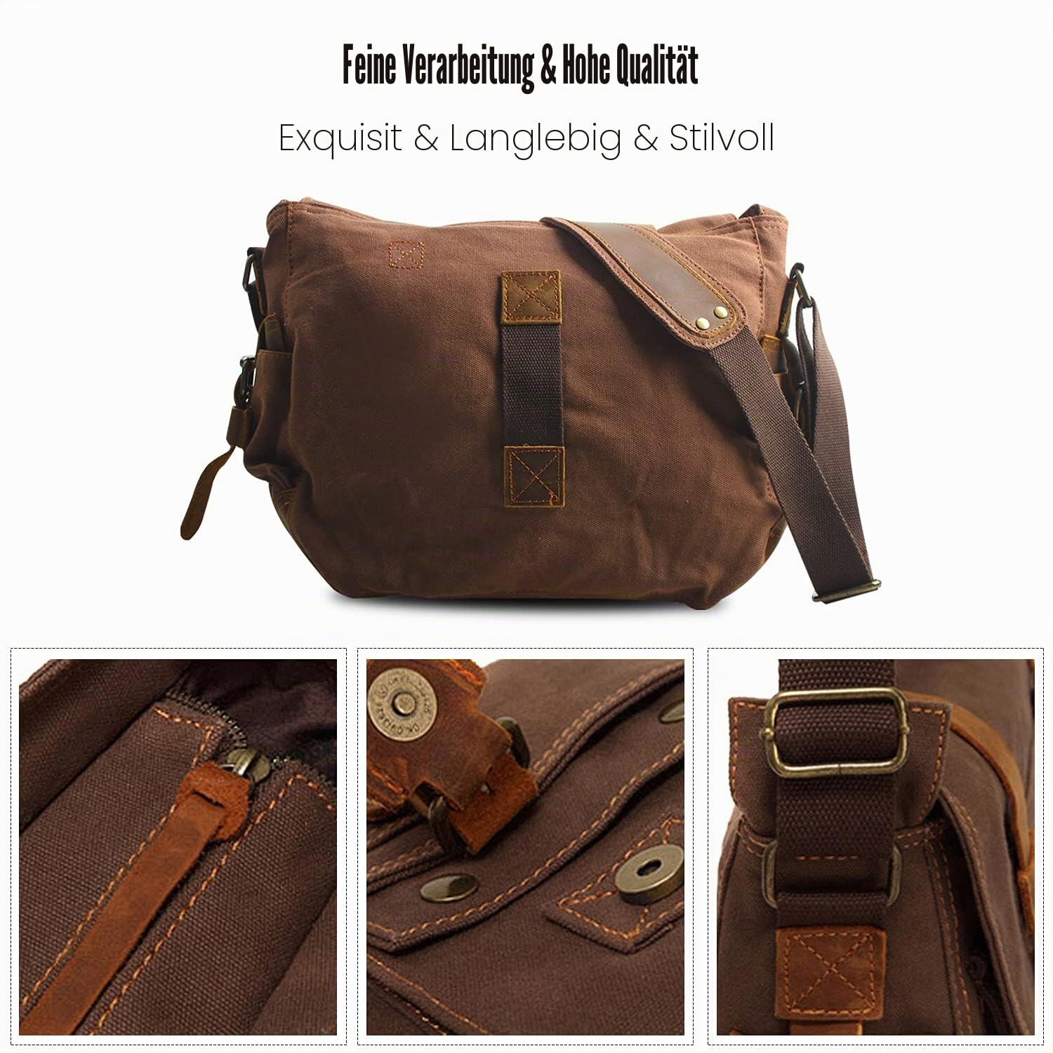 FANDARE Unisex Umhängetasche/Laptoptasche 14 Zoll für Arbeit Herren Messenger Bag Schultertasche Multifunktions Reise Canvas Schwarz