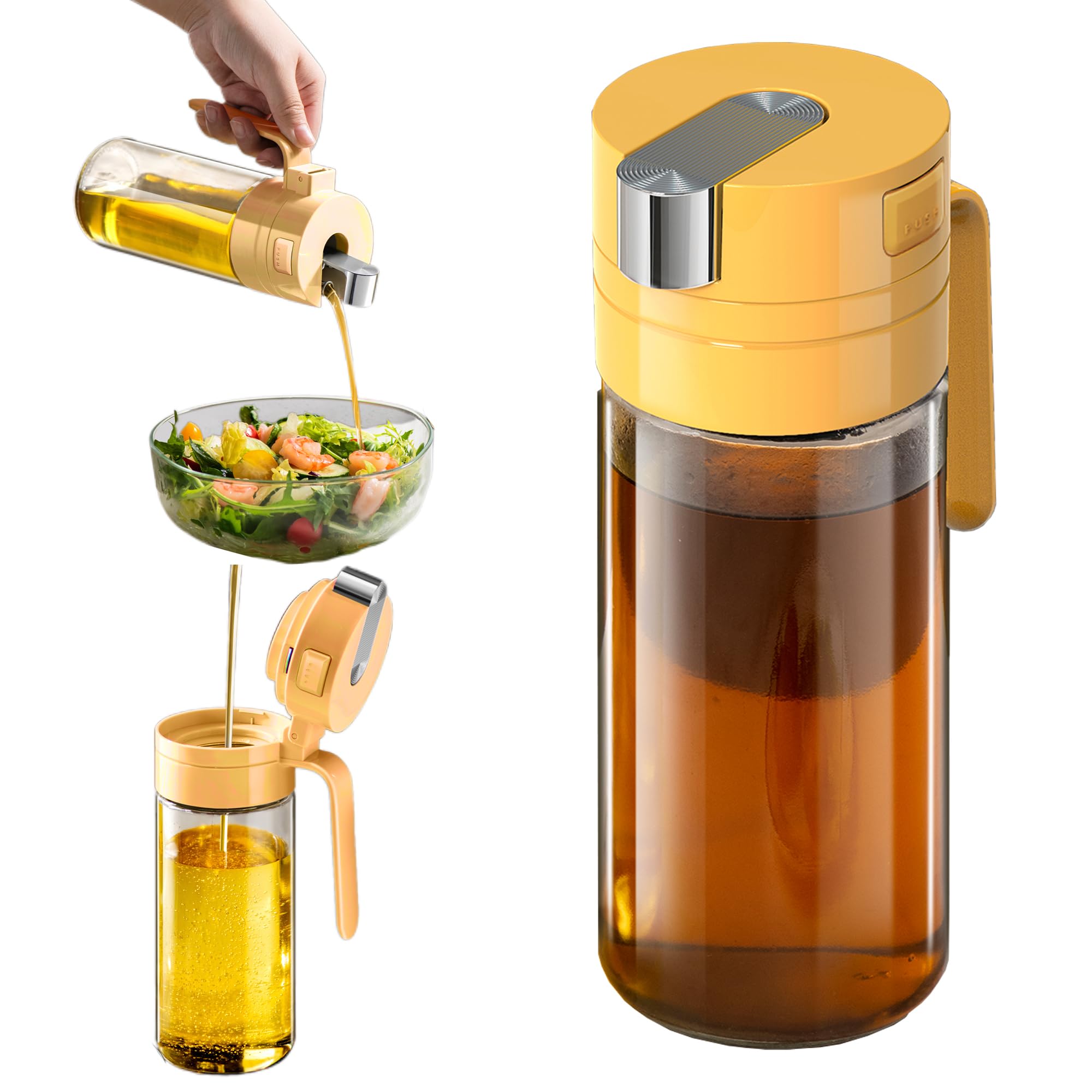 MDZF SWEET HOME 18.6oz Olive Oil Glass Bottle for Kitchen with Button-Press Automatic Open-Close Lid,Perfect for Olive Oil,Salad,Beef Steak