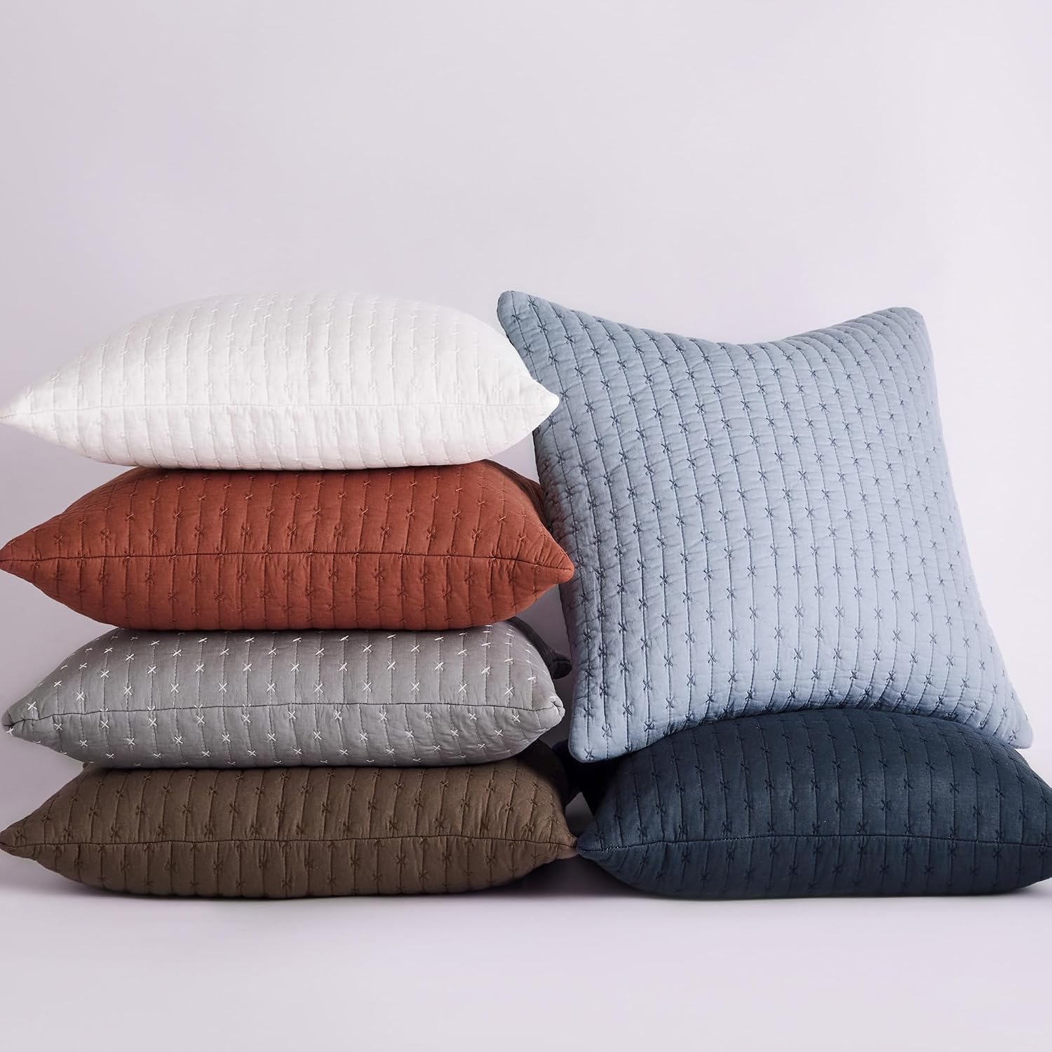Levtex Home - Cross Stitch - Decorative Pillow (18 x 18in.) - Cross Stitch - Chambray