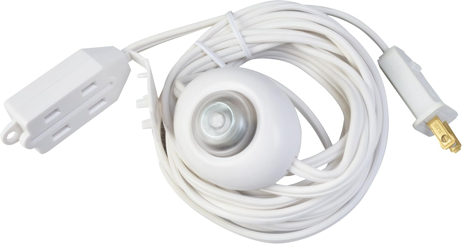 Woods 11203W Extension Switch, 3 Outlets (2 On One Side and 1 On The Other) 15-Foot Indoor Cord Ideal for Use with Lamps, Holiday Christmas Tree Lights, 5 Amps, 125 Volts, 625 Watts, White