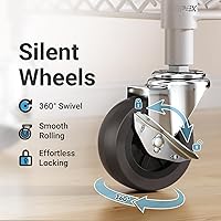 Vista 4 de VIPEK R2 Plus Rolling Garment Rack 3 Tiers Adjustable Wire Shelving Clothes Racks with Wheels, Freestanding Wardrobe Storage Rack Heavy Duty Metal