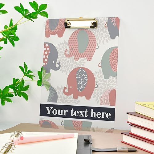 Miniatura 7 de Portapapeles de plástico personalizados con bonitos elefantes coloridos, tamaño carta estándar, cartón personalizado con clip de metal de perfil
