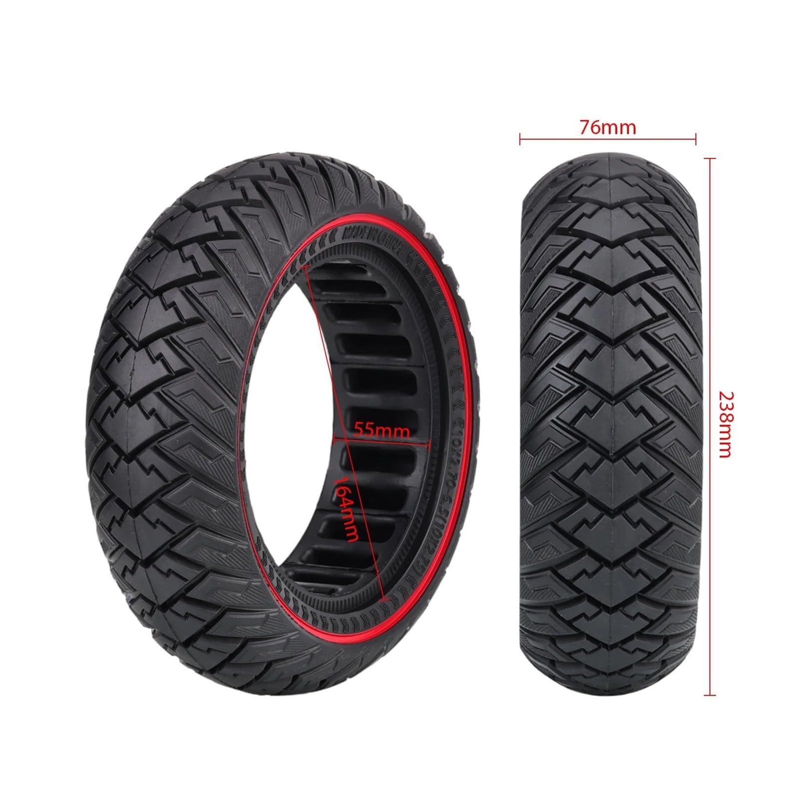 Neumático sólido for patinete eléctrico KuGoo, G2 Pro G-Booster, rueda delantera y trasera, 102,70-6,5 (neumático,75) rueda de scooter de goma maciza(1pcs red)