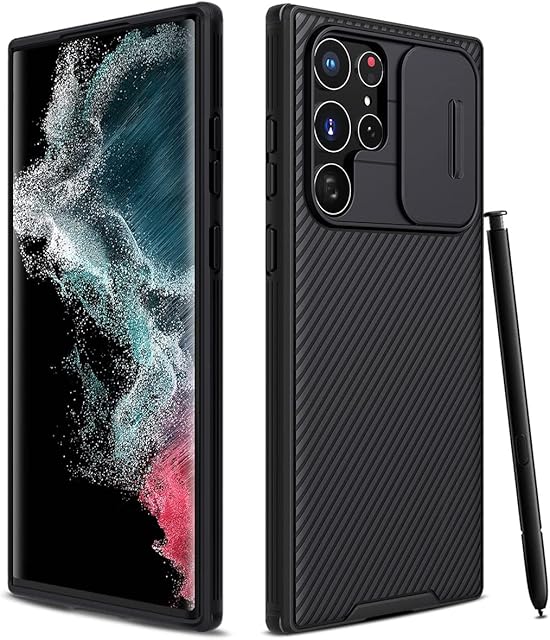 CloudValley for Samsung Galaxy S22 Ultra Case with Slide Camera Cover, Hard PC Back & Soft Bumper Full-Body Protection, Slim Shockproof Protective Phone Cases for S22 Ultra 5G 6.8" (2022) - Black